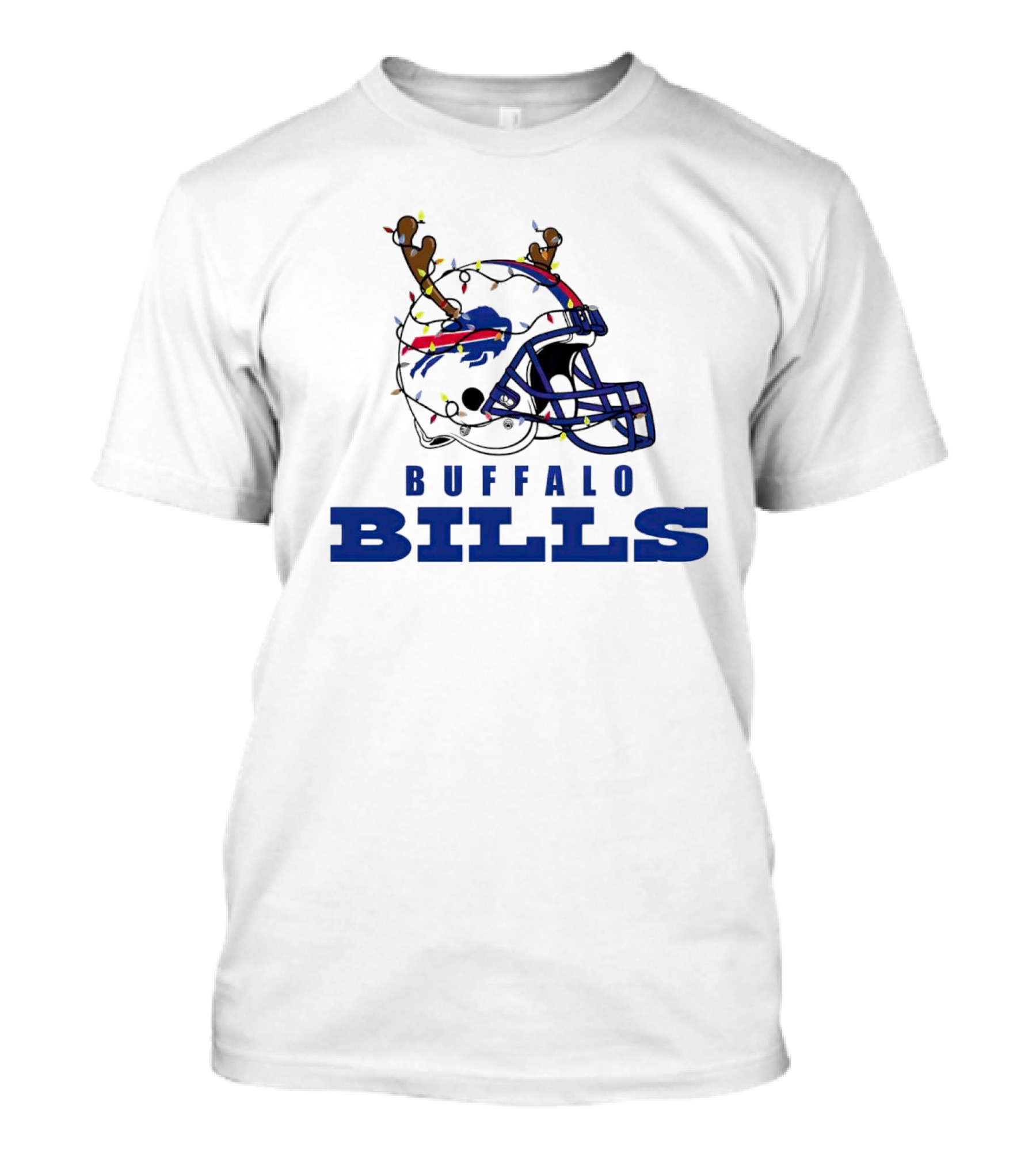 Buffalo Bills Helmet With Deer Antlers And Christmas Lights T-Shirt