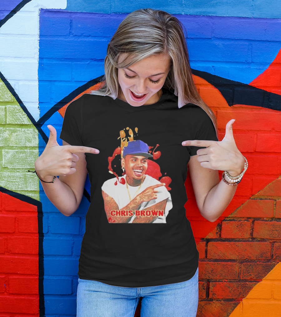 CHRIS BROWN Essential Red Splash Art Happy Pose T-Shirt