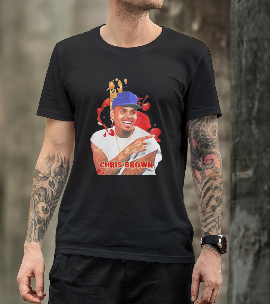 CHRIS BROWN Essential Red Splash Art Happy Pose T-Shirt