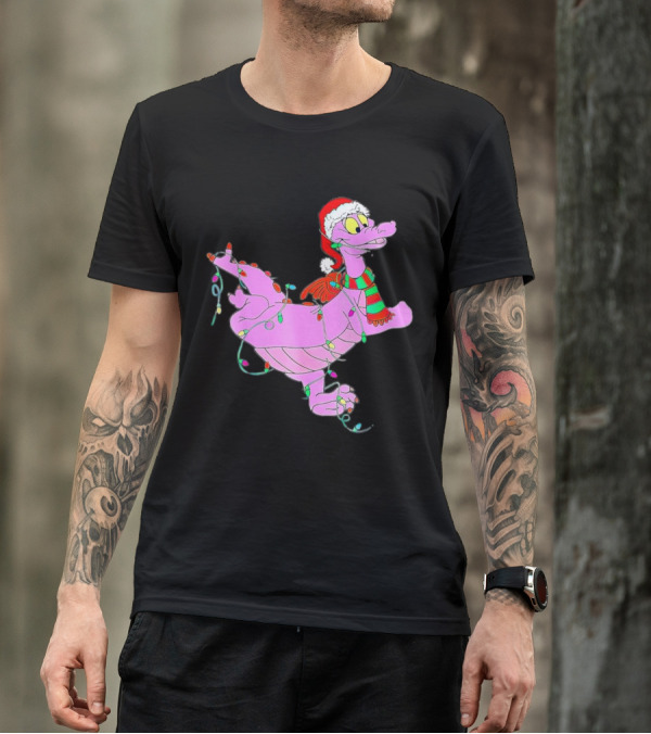 Dragon Figment In Santa Hat Wrapped In Christmas Lights T-Shirt
