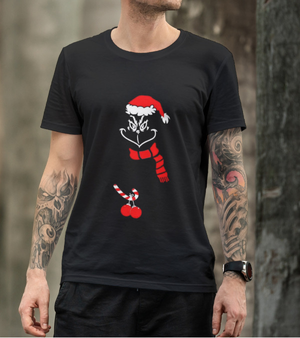 Grinch Santa Hat Scarf Candy Cane Christmas Balls T-Shirt