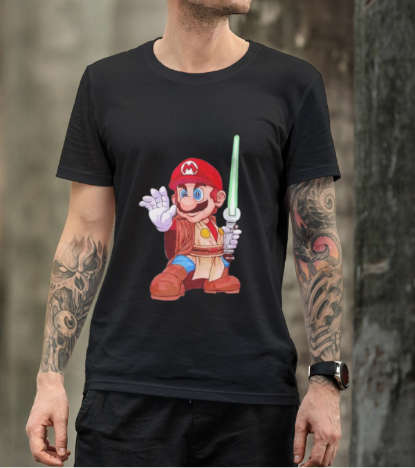 Mario Jedi Star Wars Crossover With Lightsaber T-Shirt