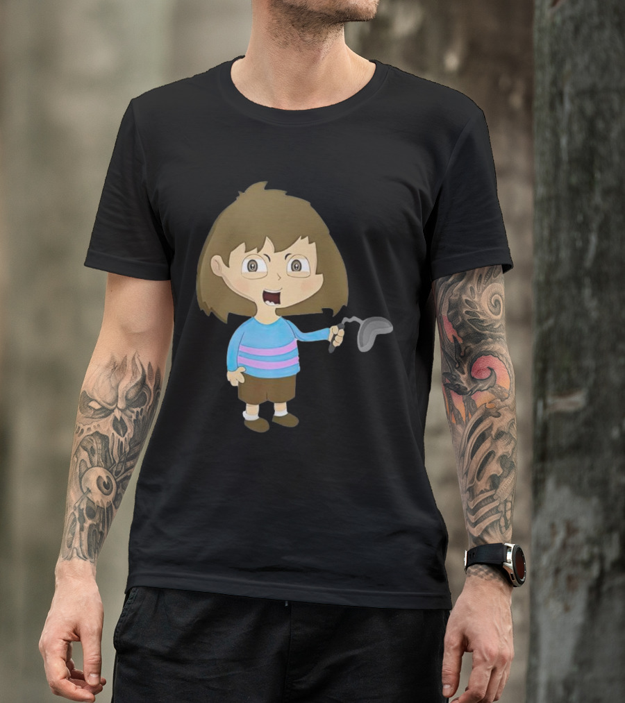 Lhugueny Sou Outfits Blue Striped Sweater Fun Cartoon Gaming Character T-Shirt