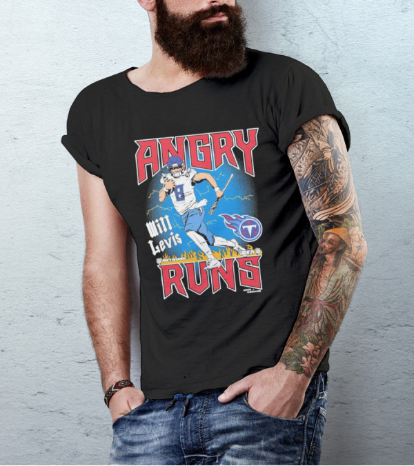 Tennessee Titans Will Levis Angry Runs NFL Network Football 8 Breaking Through Flames T-Shirt