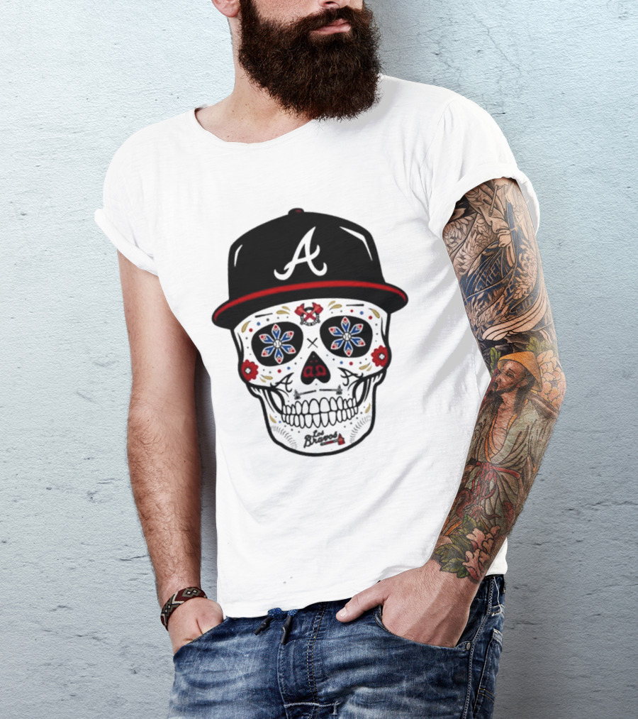Atlanta Braves Sugar Skull Cap With Floral Elements T-Shirt