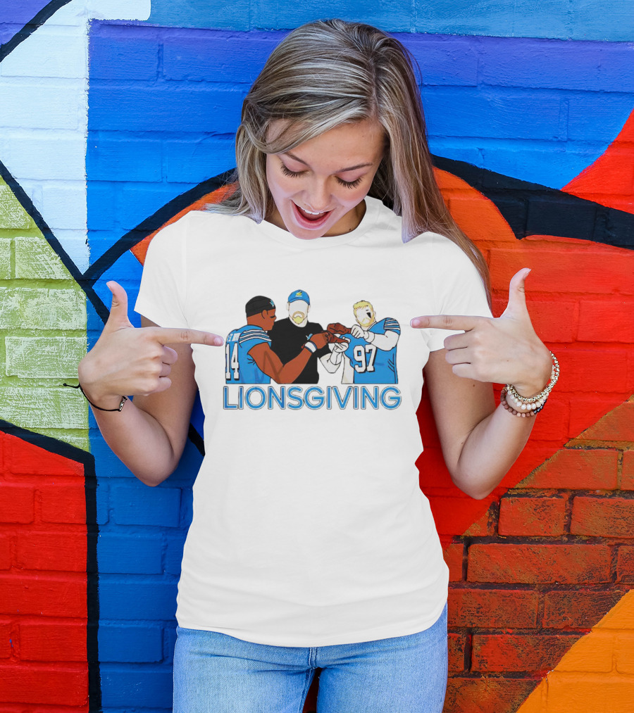 Detroit Lions Thanksgiving Lionsgiving Celebration With 14 And 97 T-Shirt