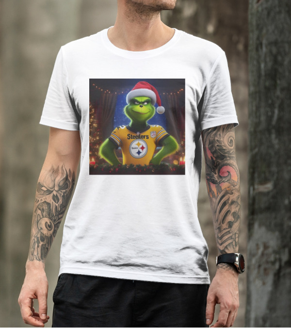 Grinch Steelers Christmas NFL Festive Scene T-Shirt