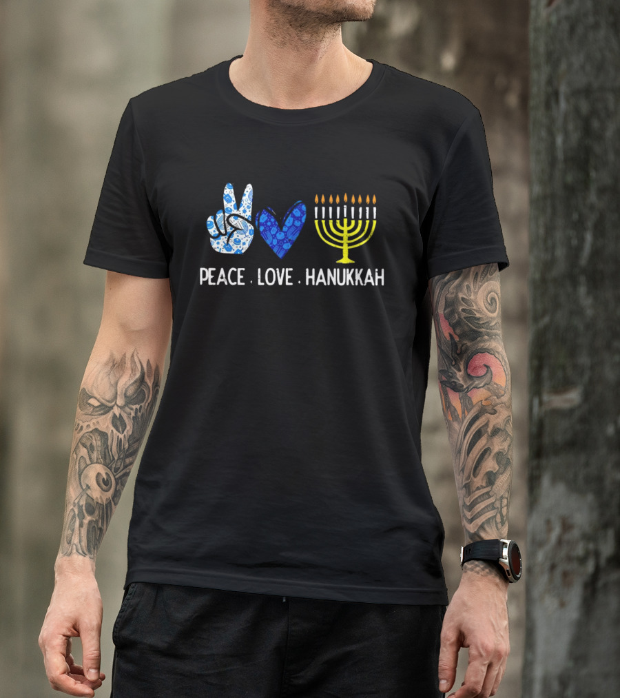 Peace Love Hanukkah Menorah Symbol Blue T-Shirt