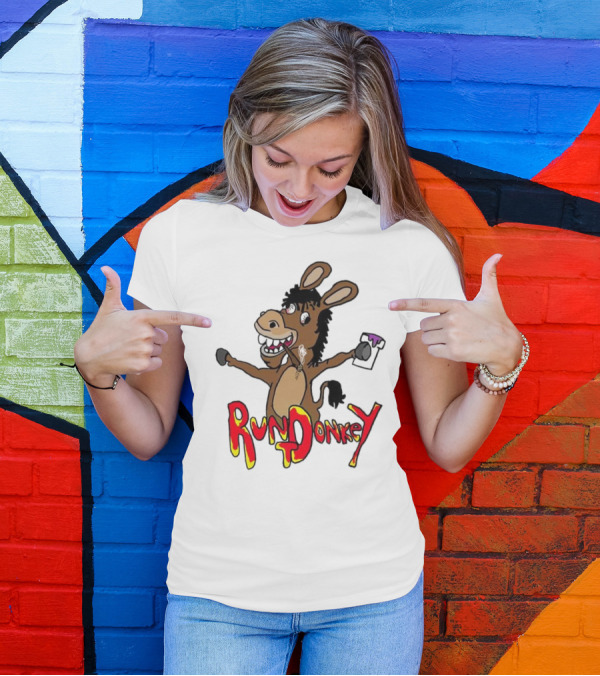 Runt Donkey Parody With Cartoon Donkey Holding Bell And Rockstar T-Shirt