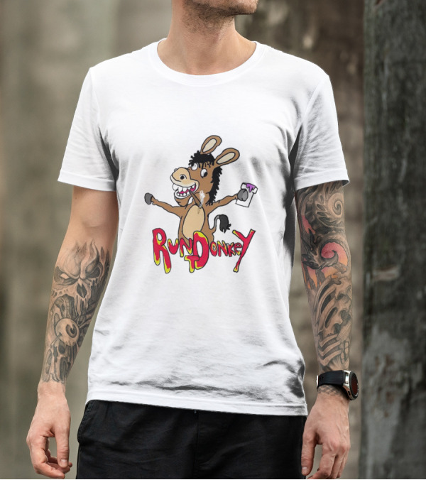 Rund Donkey Cartoon Character With Paint Can T-Shirt