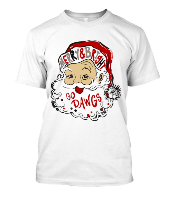 Merry And Bright Santa Claus Go Dawgs Georgia Bulldogs Christmas T-Shirt