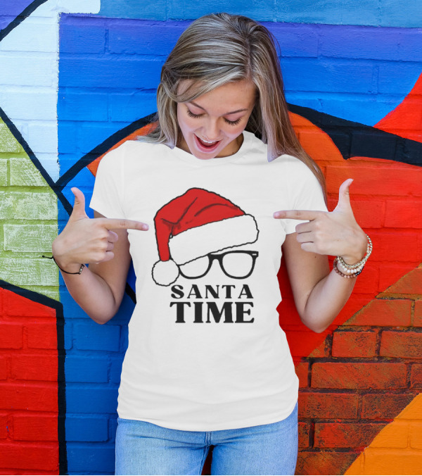 Santa Time Red Hat And Glasses Christmas T-Shirt