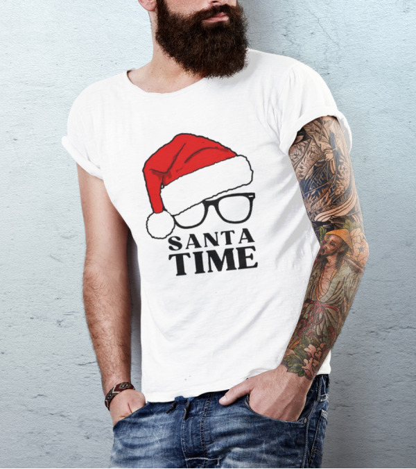 Santa Time Red Hat And Glasses Christmas T-Shirt