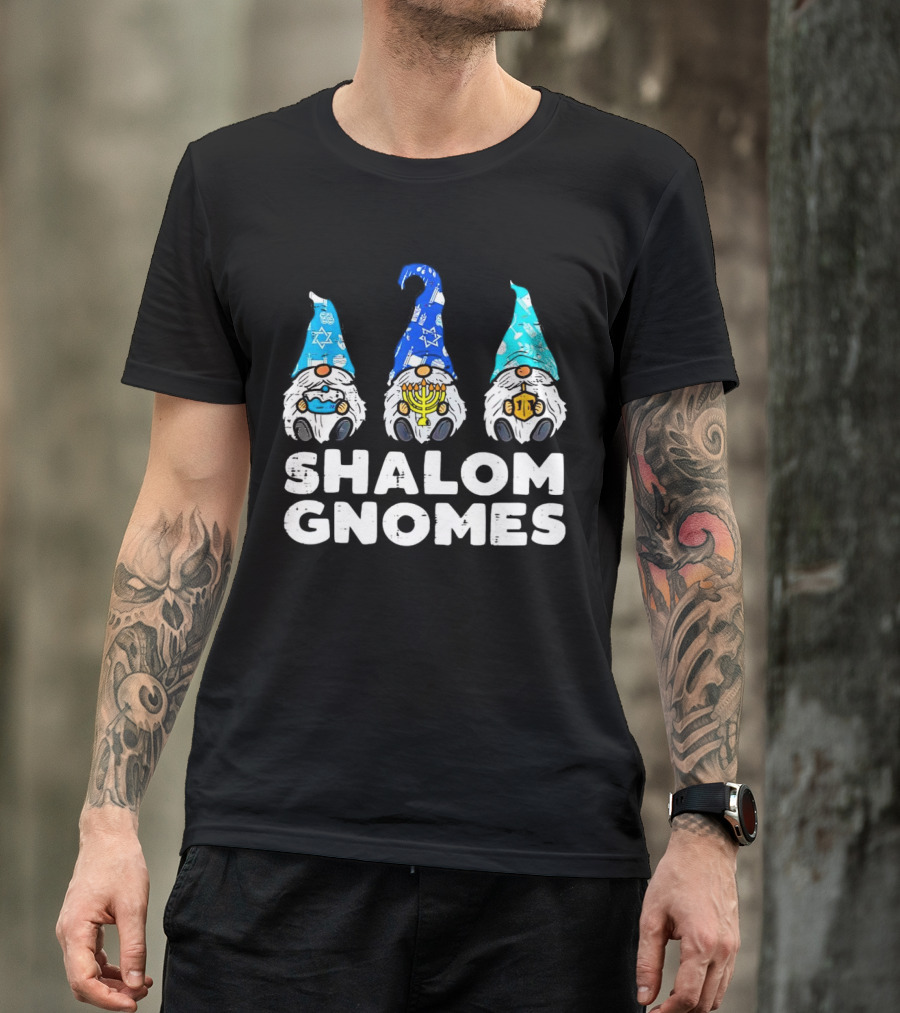 Shalom Gnomes Hanukkah Menorah Star Of David T-Shirt