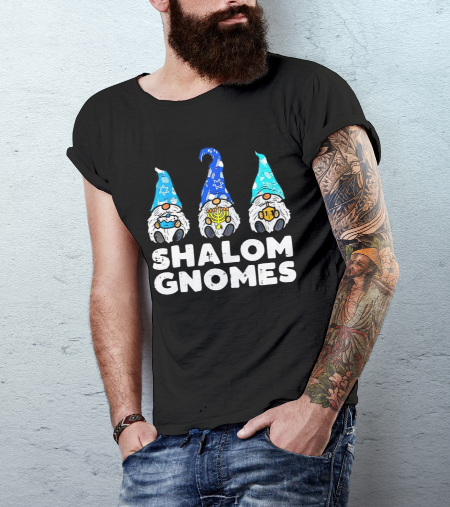 Shalom Gnomes Hanukkah Menorah Star Of David T-Shirt