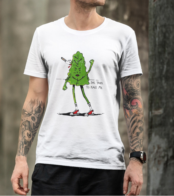 She Tried To Kale Me Smoking Kale Leaf Cartoon In Red Heels T-Shirt