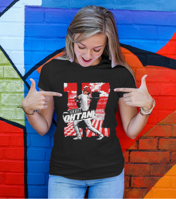 Shohei Ohtani Los Angeles Baseball 17 Cartoon Signature T-Shirt