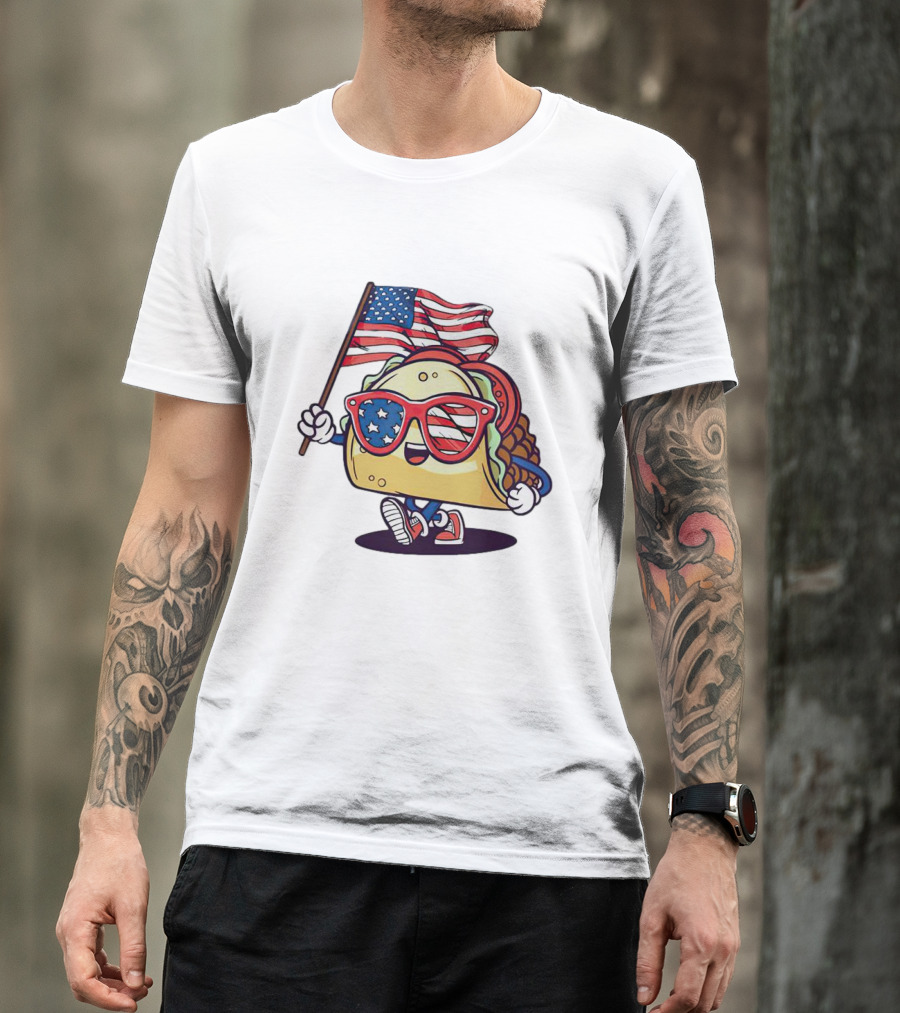 Taco American Flag 4th Of July Celebration With Sunglasses And Sneakers T-Shirt