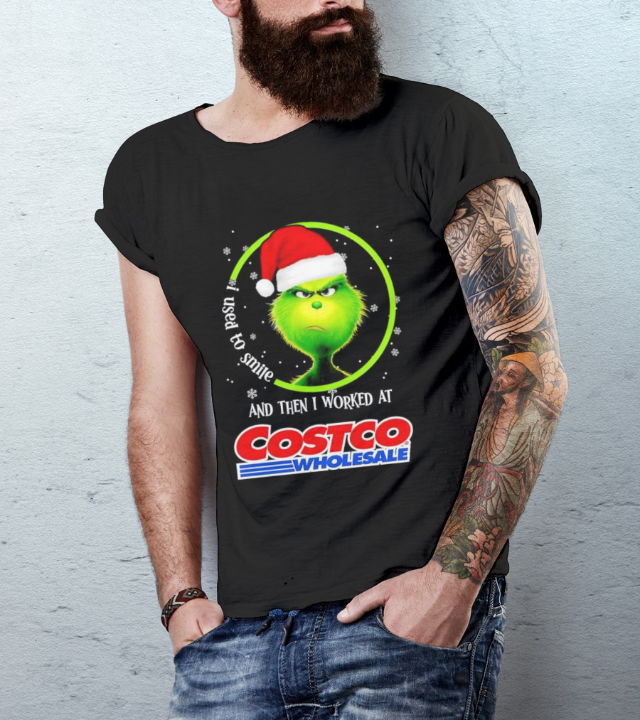 Grinch I Used To Smile And Then I Worked At Costco Wholesale Santa Hat Snowflakes T-Shirt