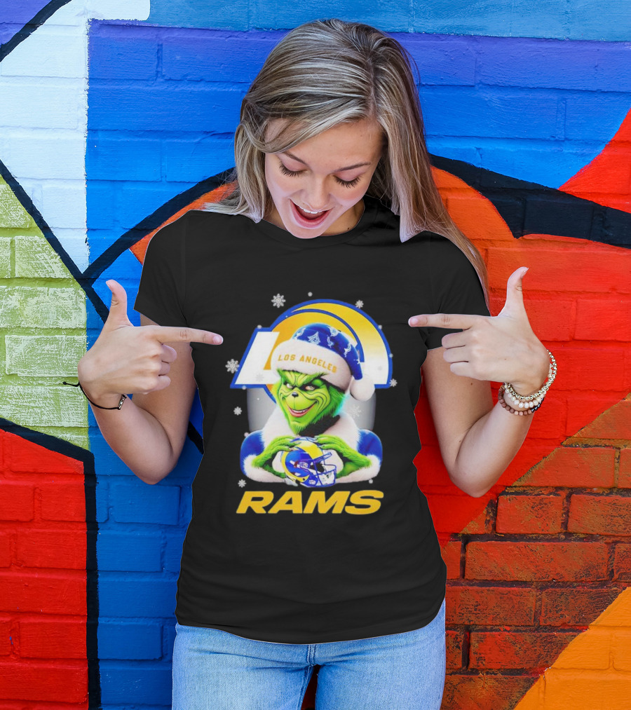 Los Angeles Rams Christmas Grinch Holding Helmet T-Shirt