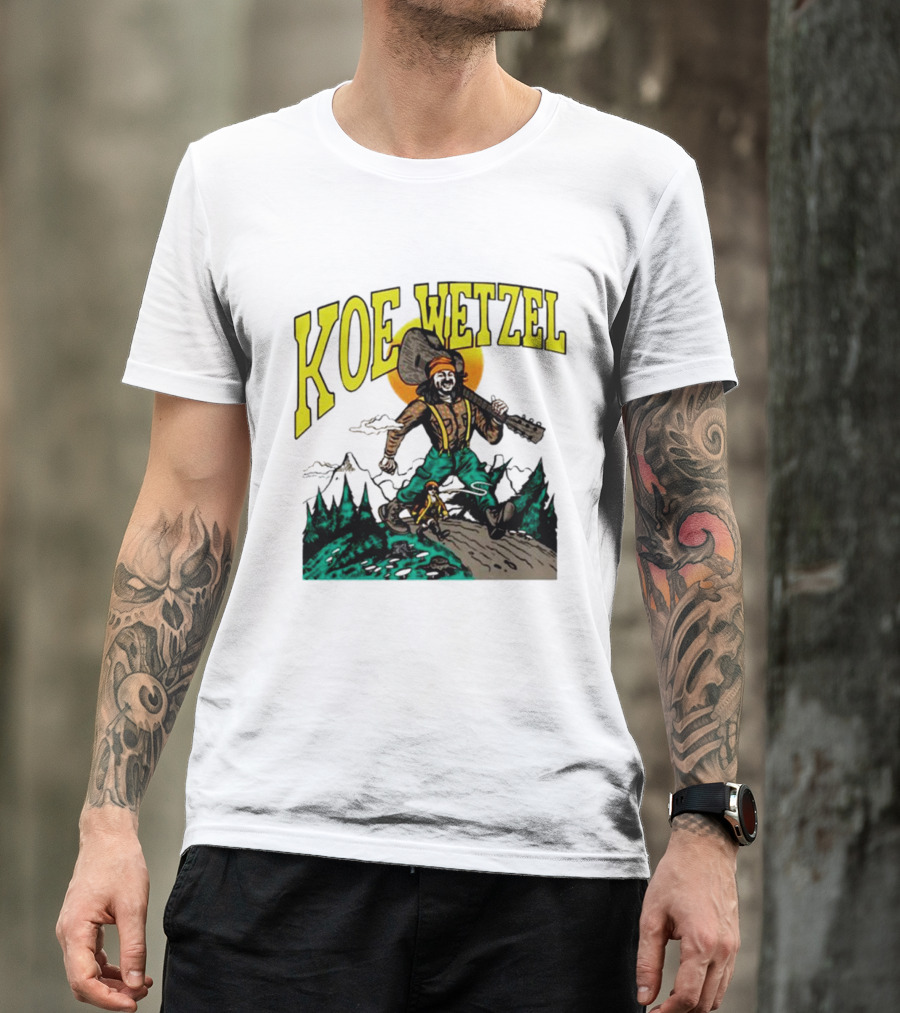 Koe Wetzel Koe Bunyan Lumberjack With Guitar And Dog In Mountain Scene T-Shirt