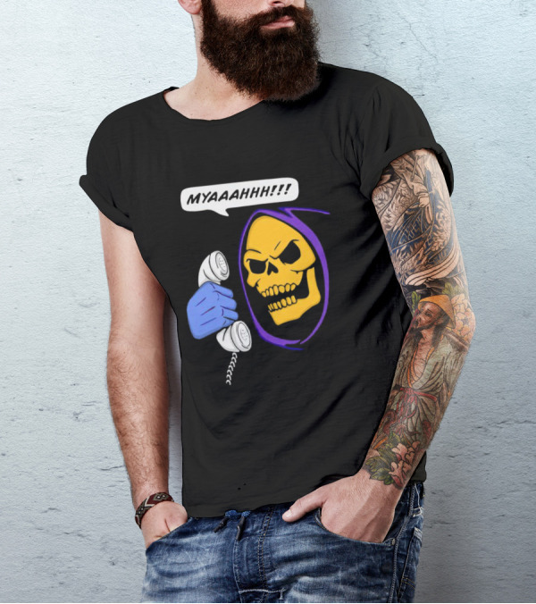 Skeletor Myahhh Phone Call Retro Villain Humor T-Shirt