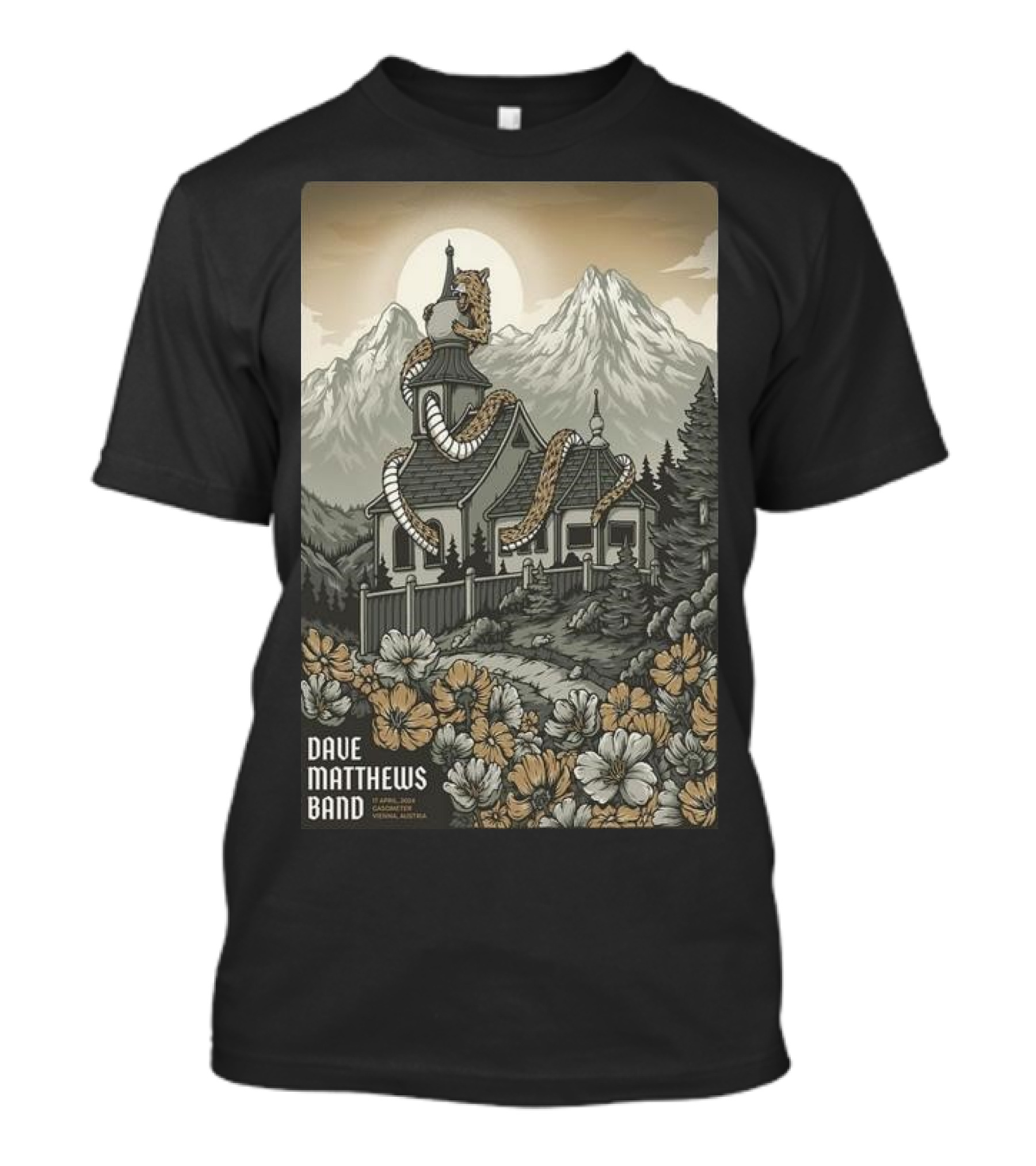Dave Matthews Band April 17 Snake And House With Mountain Background T-Shirt