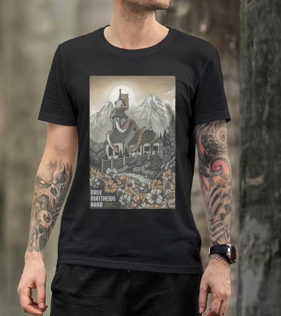 Dave Matthews Band April 17 Snake And House With Mountain Background T-Shirt