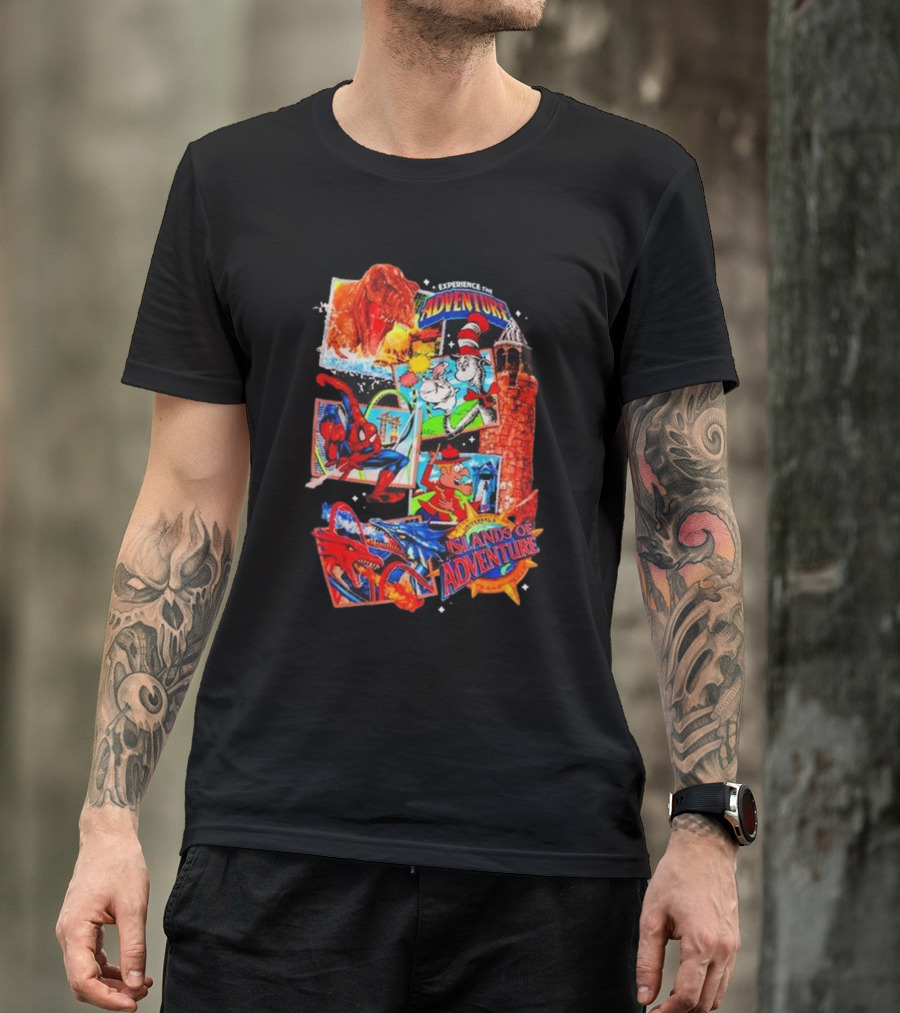 Experience Adventure Islands Of Adventure 25th Anniversary Spider-Man Jurassic Park Dr. Seuss T-Shirt