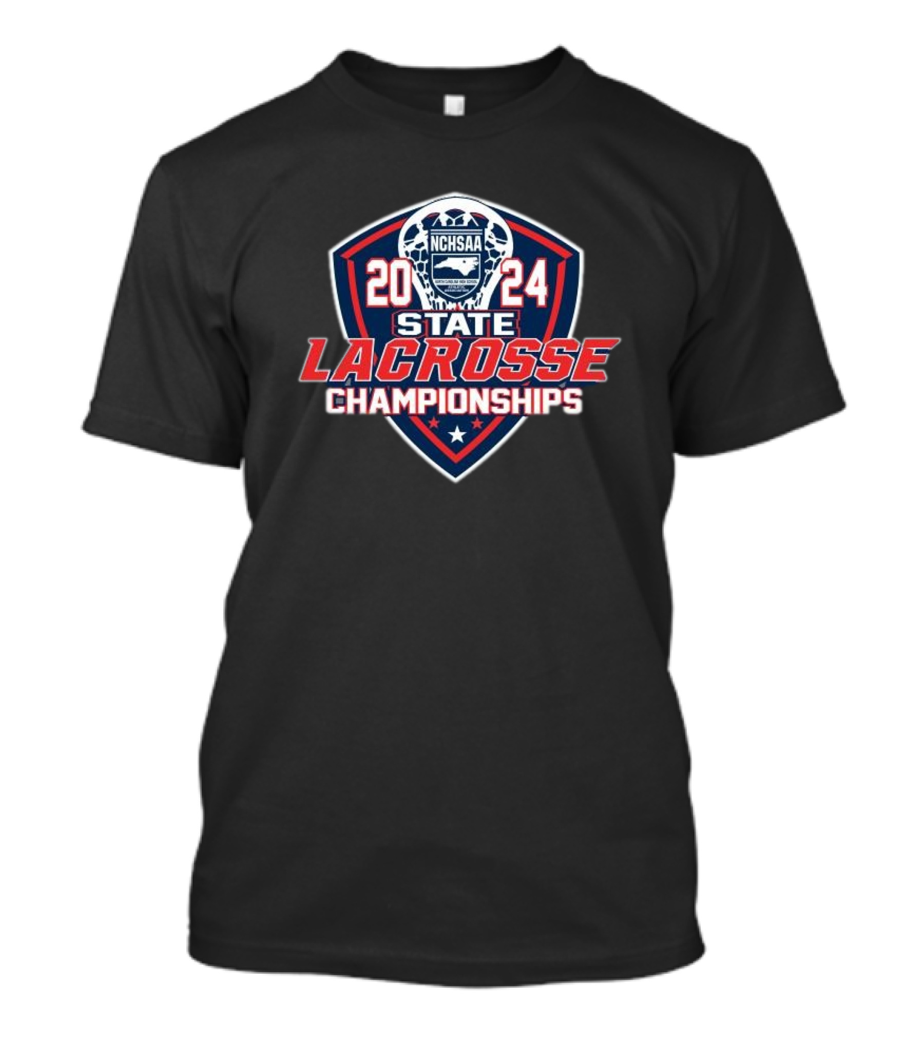 NCHSAA 2024 State Lacrosse Championships Logo With Shield And Stars T-Shirt