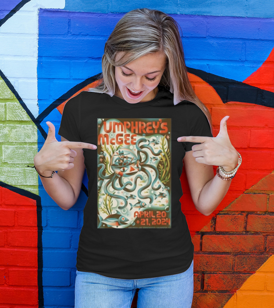 Umphrey's McGee Wilmington NC April 20-21 2024 Underwater Themed Art Smithfield's Lake Amphitheater T-Shirt