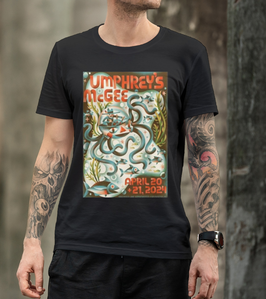 Umphrey's McGee Wilmington NC April 20-21 2024 Underwater Themed Art Smithfield's Lake Amphitheater T-Shirt