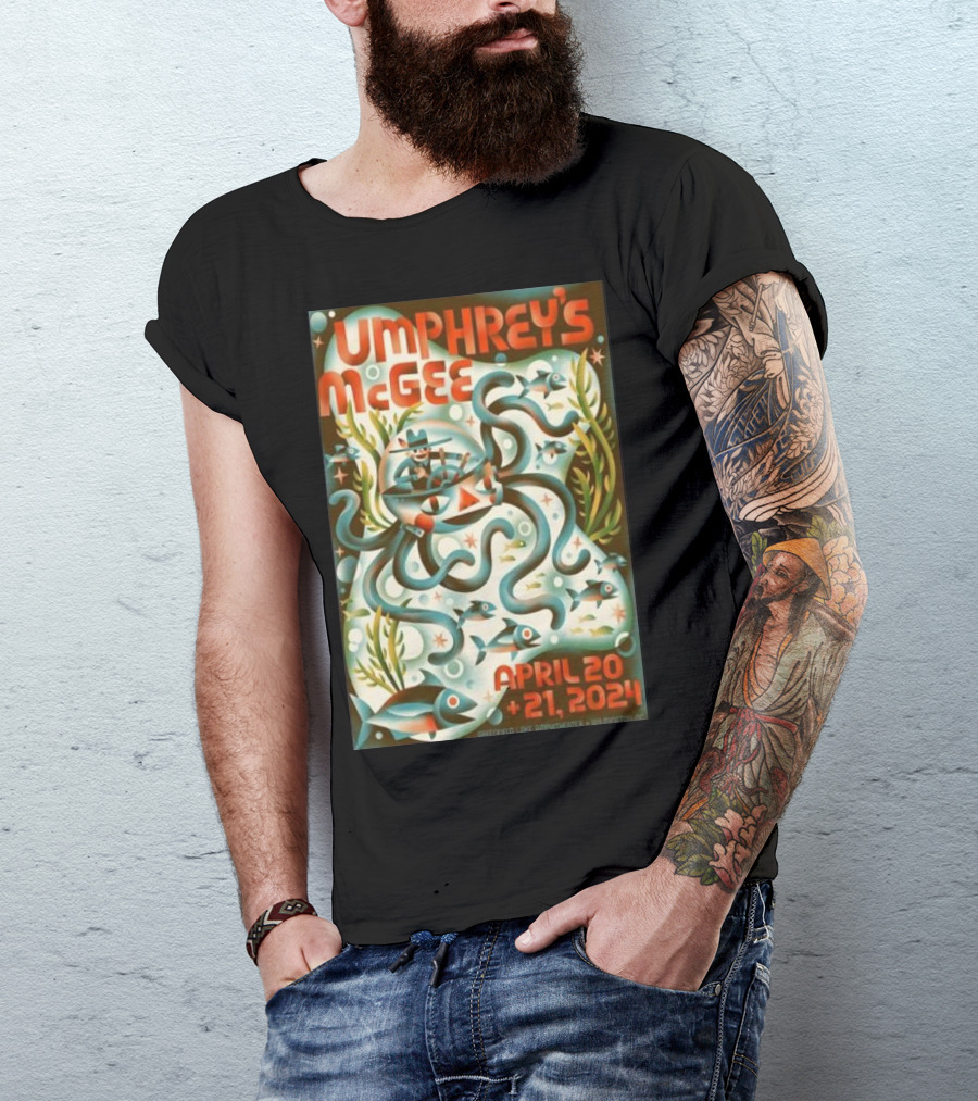 Umphrey's McGee Wilmington NC April 20-21 2024 Underwater Themed Art Smithfield's Lake Amphitheater T-Shirt