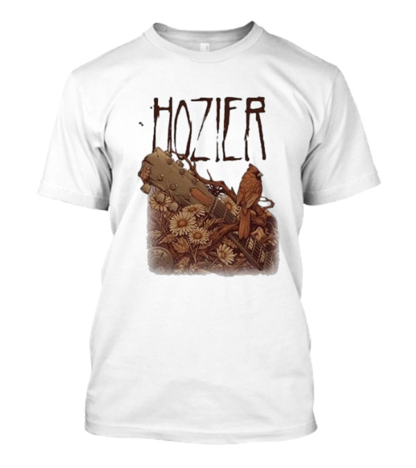 Hozier Original Show Raleigh North Carolina April 20 2024 Acoustic Guitar And Cardinal T-Shirt