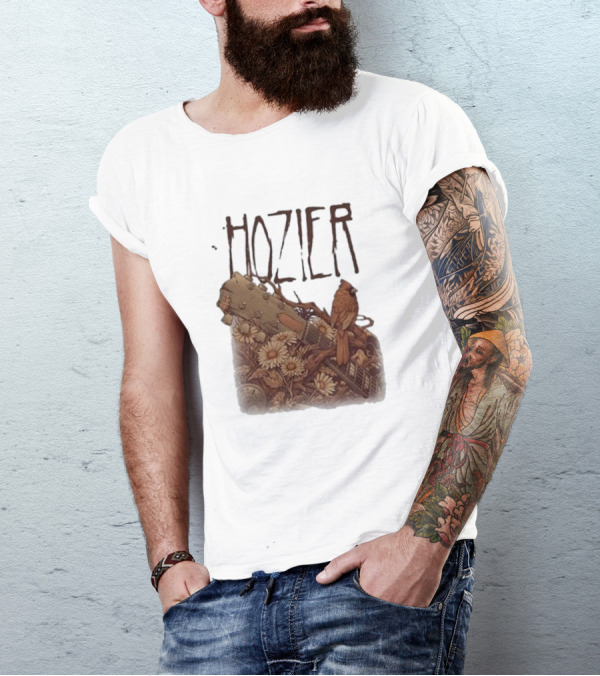 Hozier Original Show Raleigh North Carolina April 20 2024 Acoustic Guitar And Cardinal T-Shirt