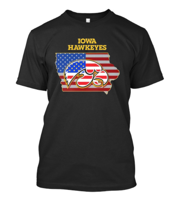 Iowa Hawkeyes American Flag Map T-Shirt