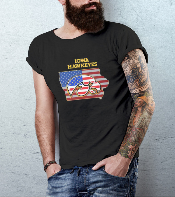 Iowa Hawkeyes American Flag Map T-Shirt
