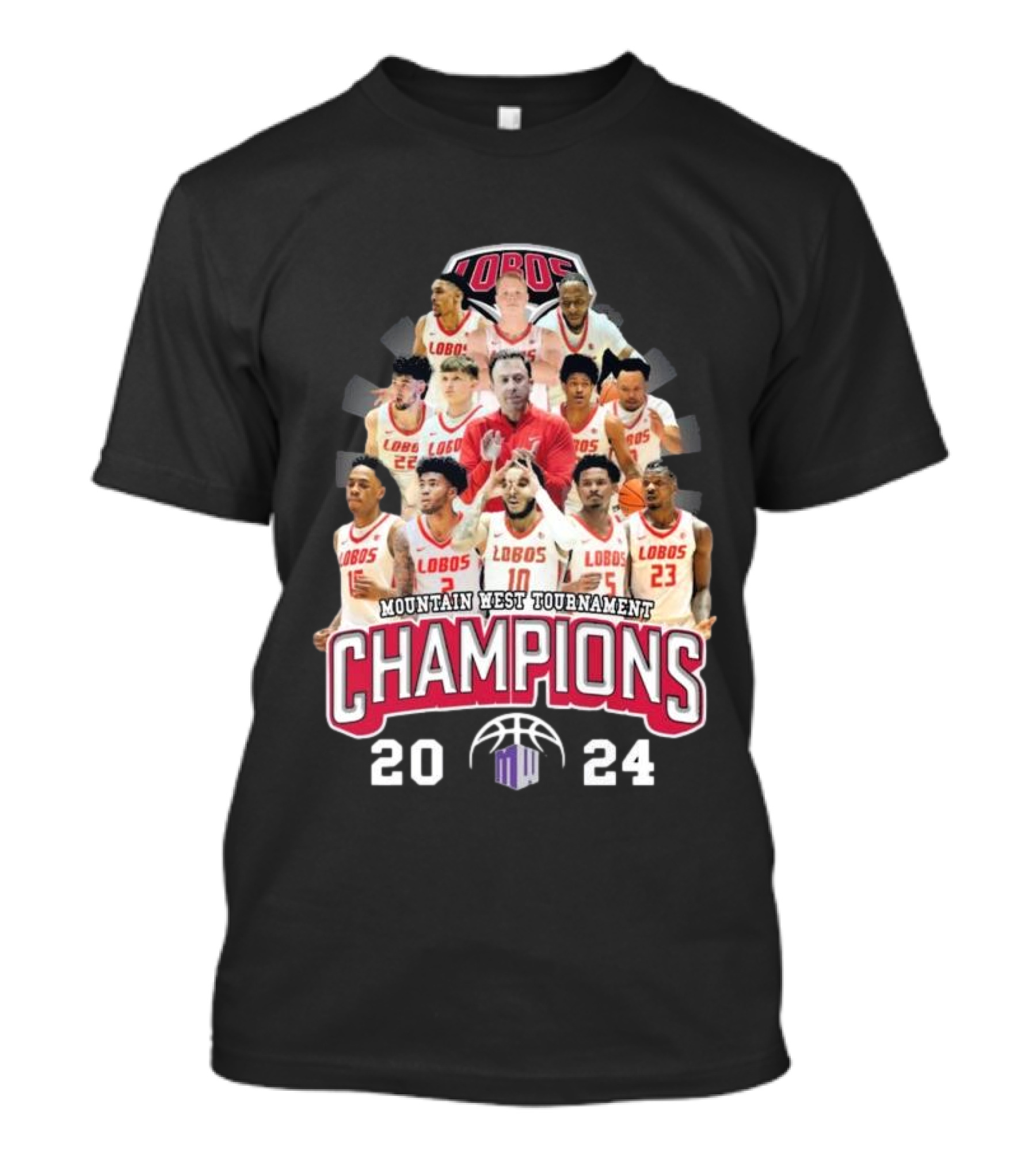 New Mexico Lobos 2024 Mountain West Tournament Champions Basketball Team Montage T-Shirt