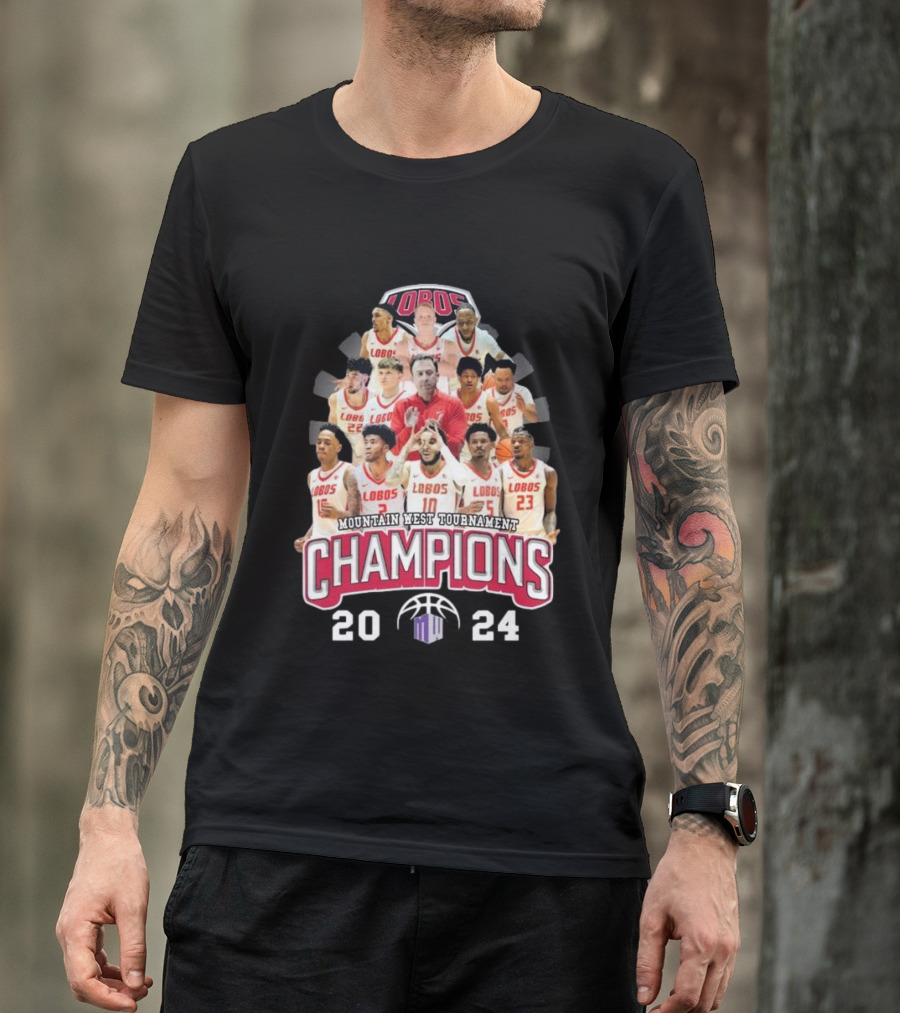 New Mexico Lobos 2024 Mountain West Tournament Champions Basketball Team Montage T-Shirt