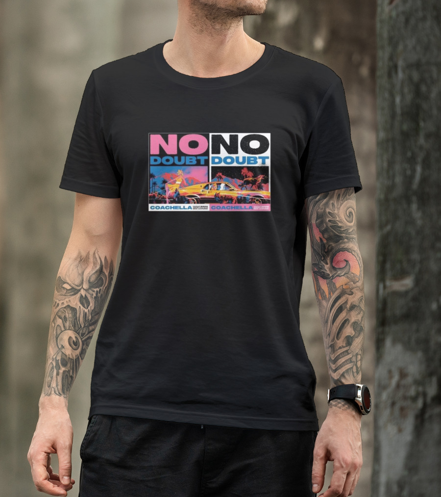 No Doubt Coachella 2024 Palm Trees Retro Car Vibrant Colors T-Shirt
