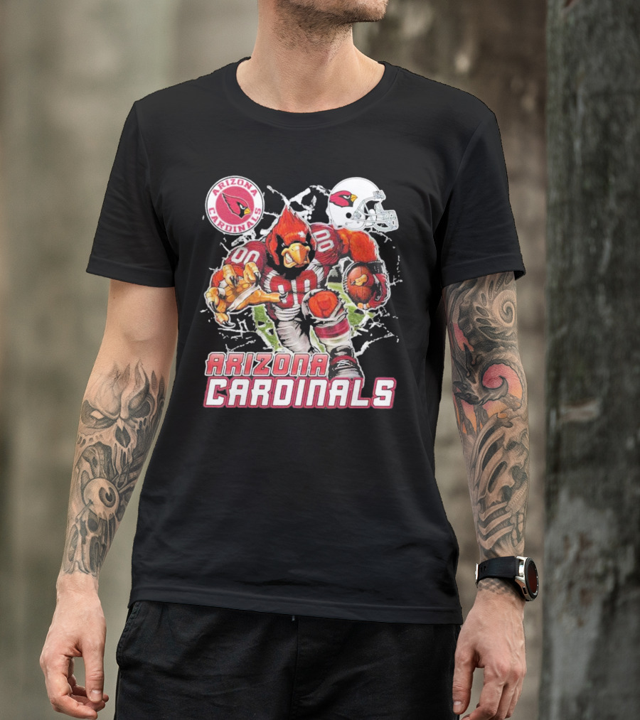 Arizona Cardinals Mascot Breaking Through Wall Vintage Football Helmet T-Shirt