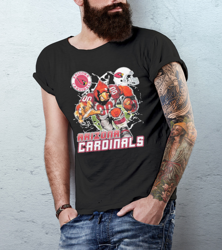 Arizona Cardinals Mascot Breaking Through Wall Vintage Football Helmet T-Shirt