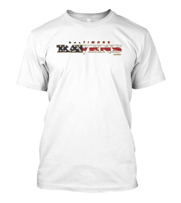 Baltimore Ravens Flag Stars And Stripes Script Franklin T-Shirt