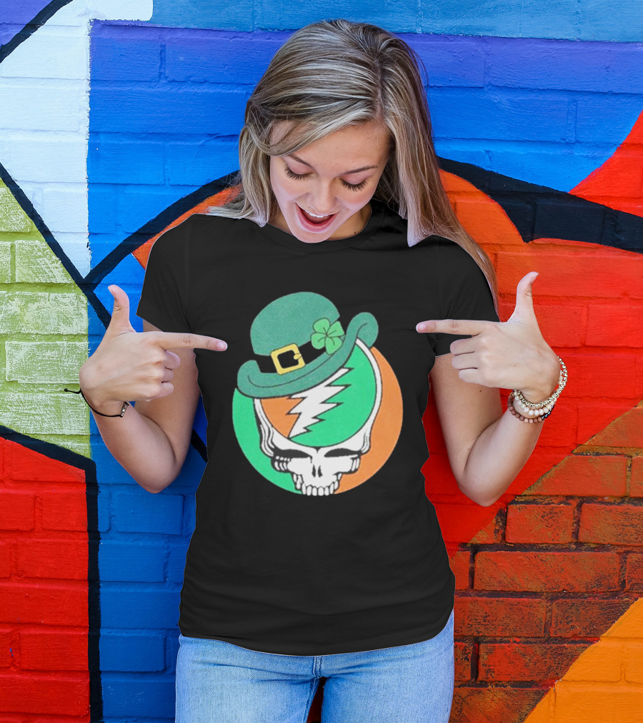 Happy St. Patrick’s Dead And Company Limited Skull In Shamrock Hat With Lightning Bolt T-Shirt