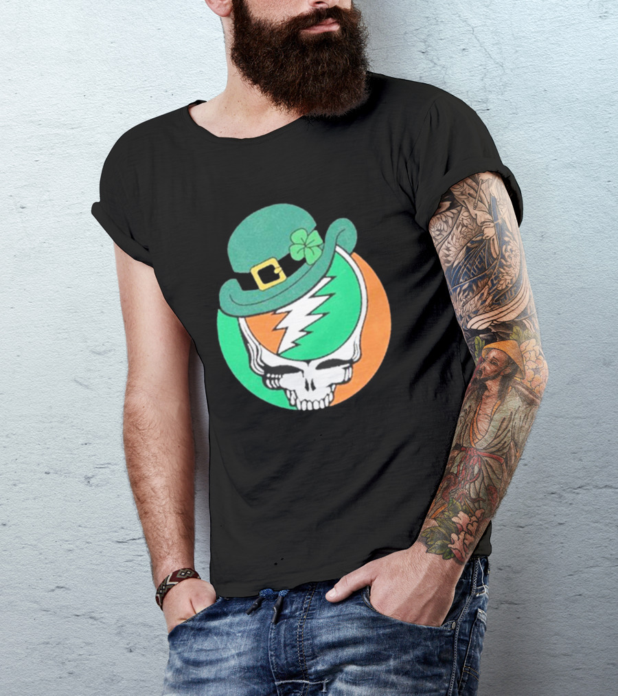 Happy St. Patrick’s Dead And Company Limited Skull In Shamrock Hat With Lightning Bolt T-Shirt