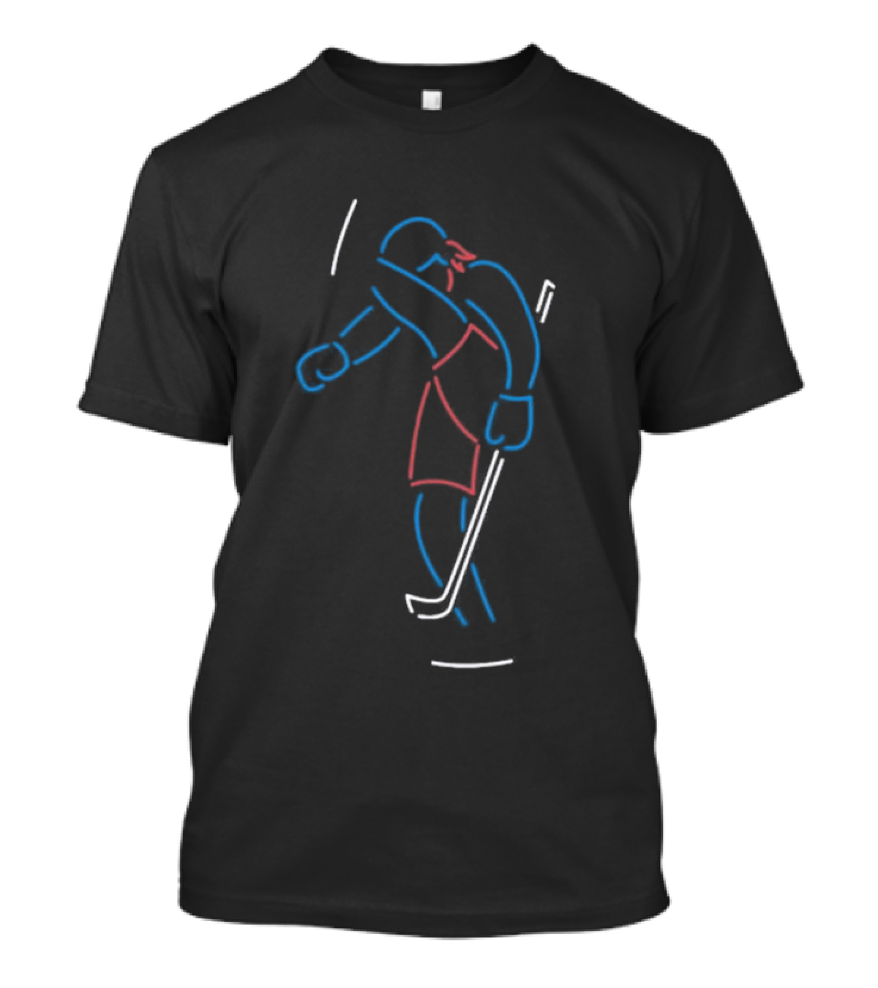 Neon Hockey Player With Stick In Blue And Red Lines T-Shirt