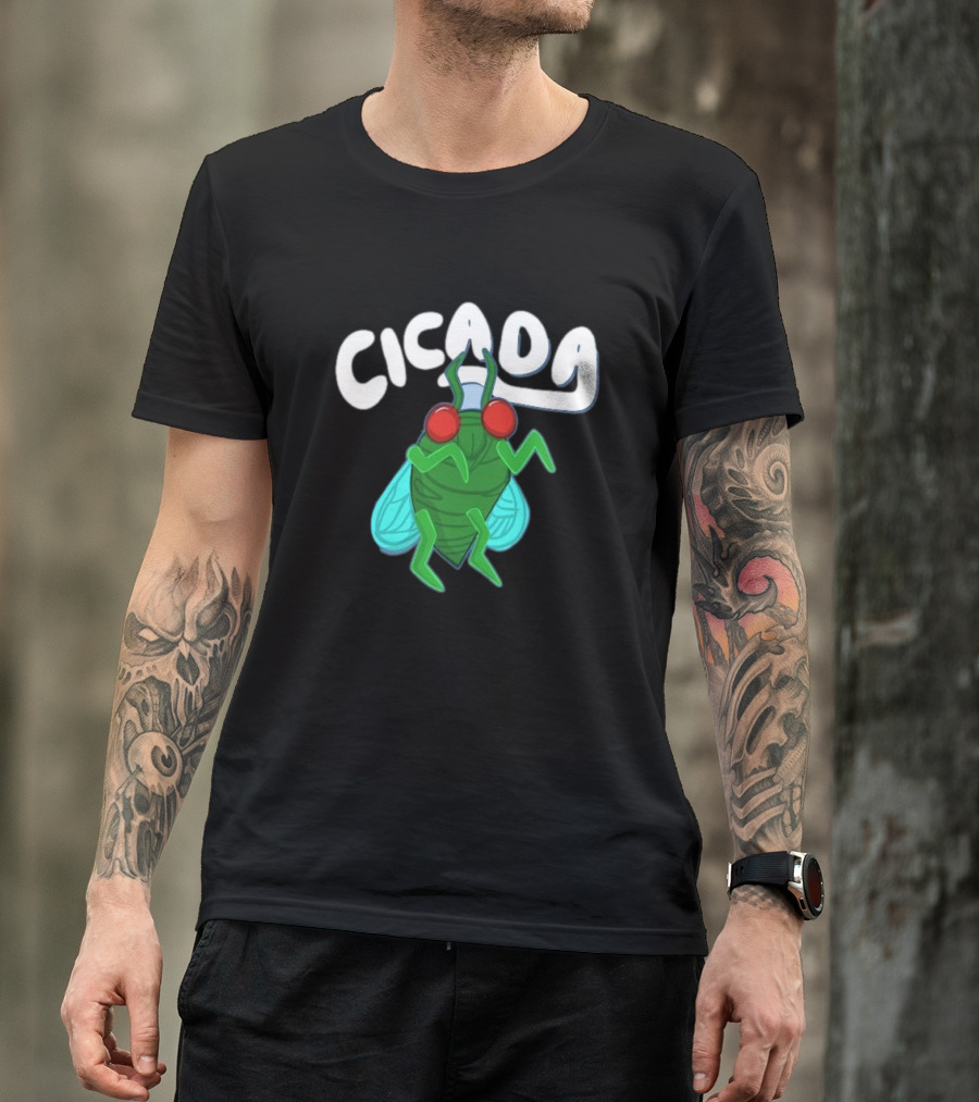 Cicada Cartoon Bug With Green Body And Red Eyes T-Shirt