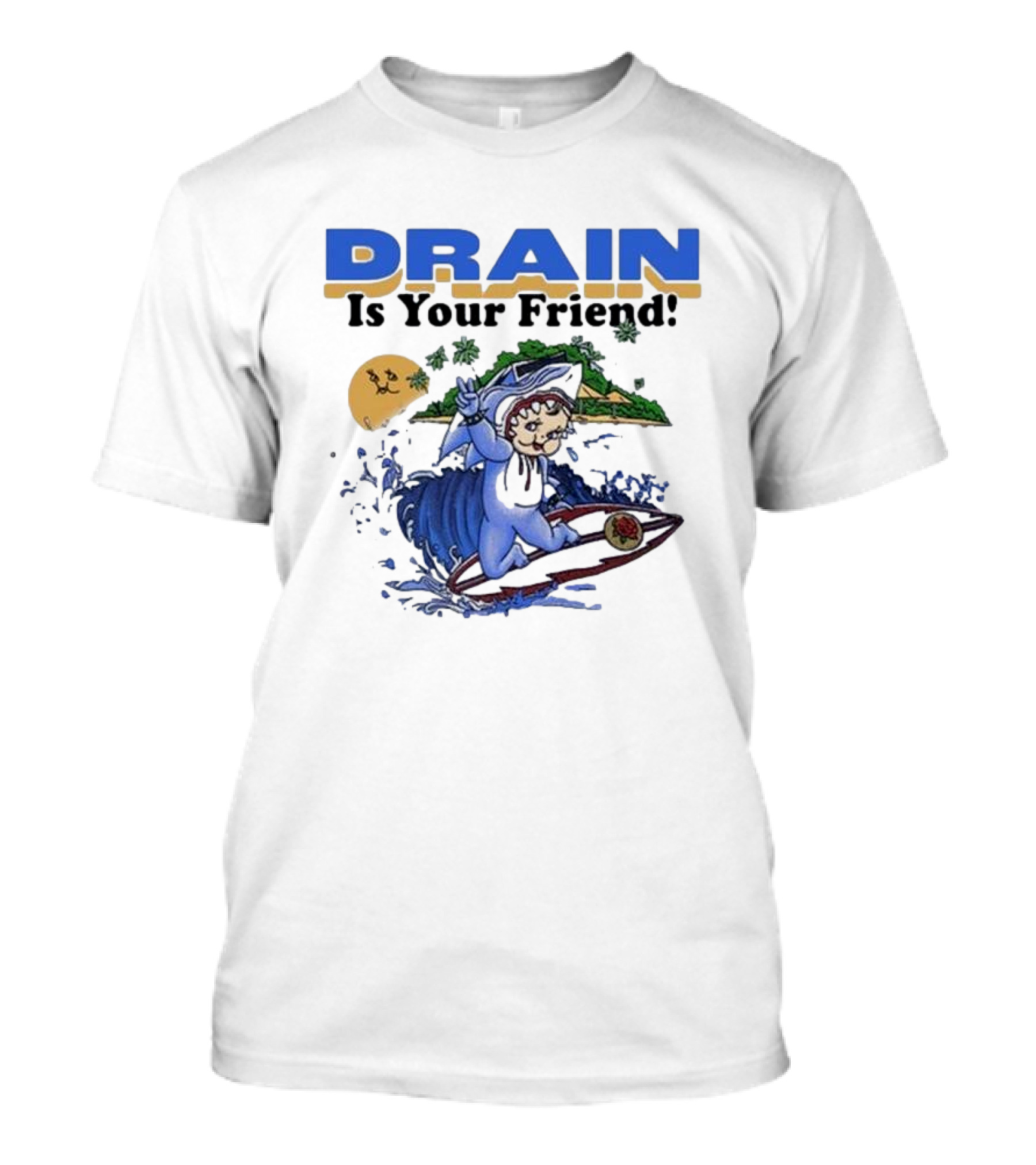 DRAIN Is Your Friend Surfing Character Tropical Moon Island T-Shirt