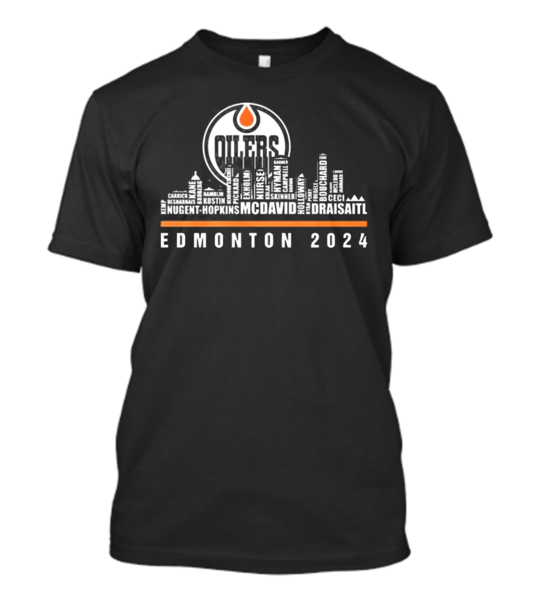 Edmonton Oilers 2024 Team Roster City Skyline McDavid Draisaitl Nugent-Hopkins T-Shirt