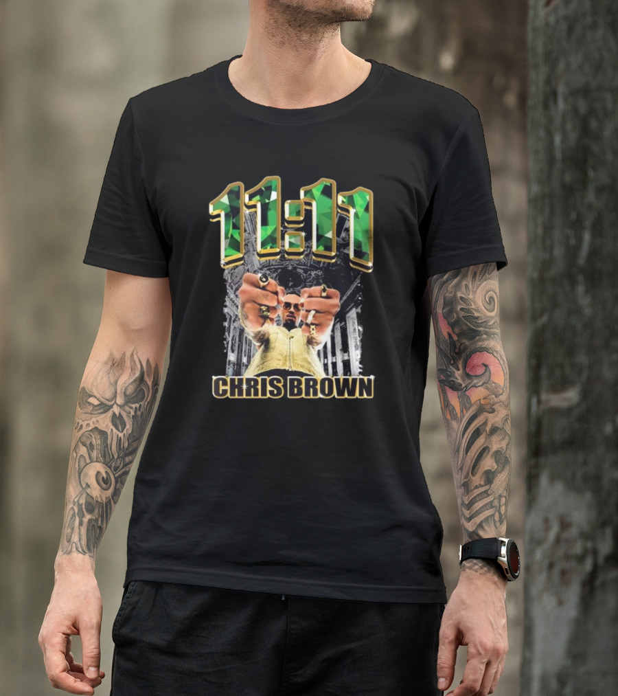 Chris Brown 11 11 Emerald Rings Black And White Architectural Background T-Shirt